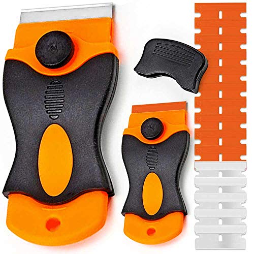 2-IN-1 Plastic razor blade scraper tool 2PCS, With Plastic blades 10PCS ï¼† Metal blades 5PCS, Plastic razor blades, Plastic scraper tool, Sharp yet flexible, Glass scraper, Razor scraper blades