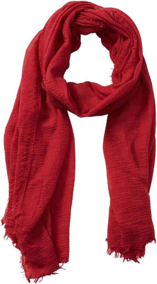 Summer Cotton Blend Crinkle Vintage Soft Scarf with Fringed Edges 35" ร 70"
