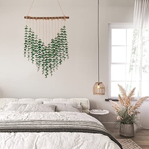 Artificial Eucalyptus Hanging Wall Decor, Eucalyptus Greenery Vines Wall Hanging Plants With Wooden Stick Farmhouse Rustic Boho Wall Decor For Bedroom, Living Room, Entryway, Bathroom, Kitchen Decor #TOP3