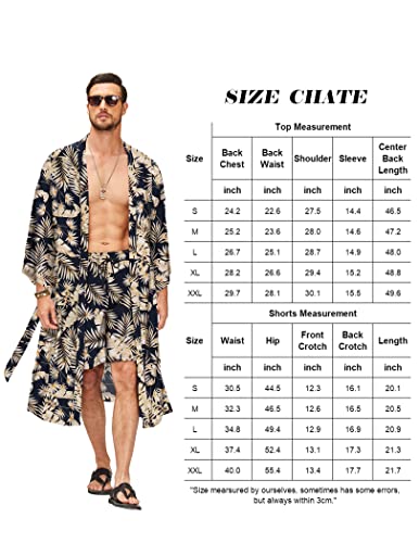 Coofandy Swim Kimono Men Summer Robes Floral Kimono Robe Beach Shorts Set Japanese Robe Set Open Front Cardigan With Belt #TOP5