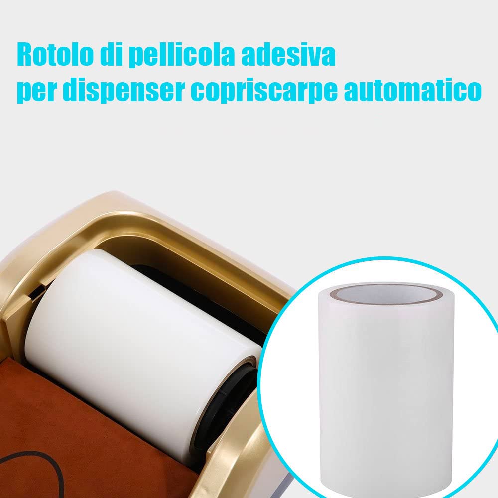 A.M.C. AMC rotolo pellicola adesiva monouso copriscarpe con adesivo molto resistente, pellicola per calzature monouso universale per protezione igienica professionale e domestico