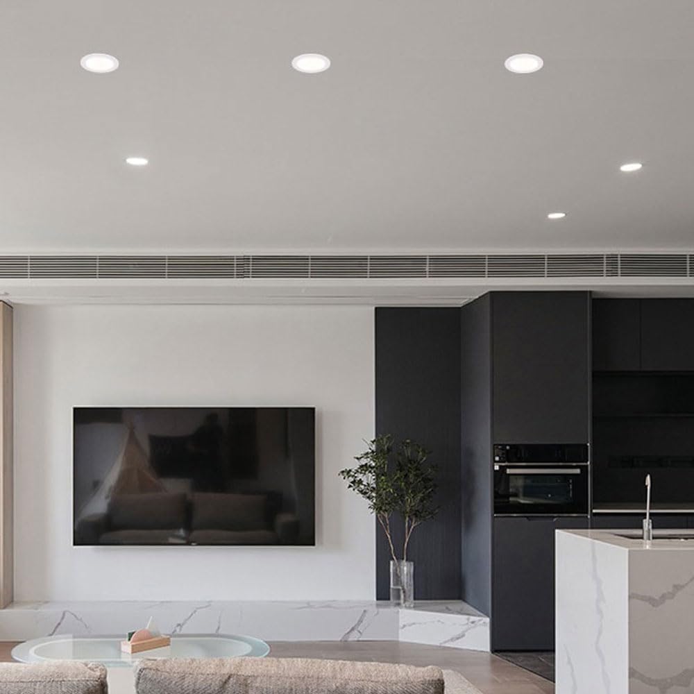 4.8W Aluminum LED Downlights, Recessed Ceiling Light with Baffle Trim, Dimmable Ceiling Lighting Fixtures, Sliver Flush Mount Downlights for Living Room, Dining Room, Office 4 Pack