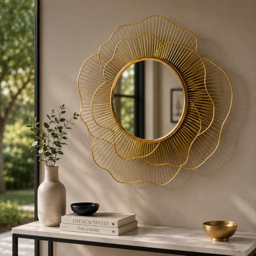 FUNTEREST Decorative Wall Mounted Round Hanging Mirror Sunburst W...