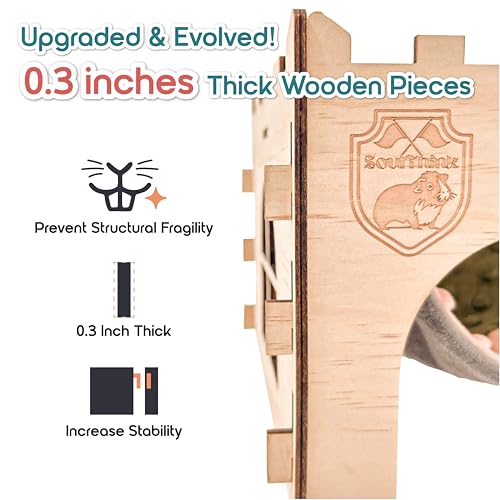 SoulThink Esconderijo e casa grande de porquinho-da-índia - Castelo de porquinho da índia de madeira