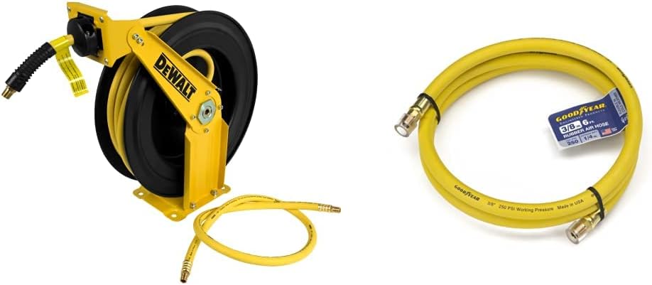 DeWalt DXCM024-0343 Double Arm Hose Reel with 3/8” x 50’ Premium Rubber Hose & ColorFit by Milton Coupler & Plug Kit - (M-Style, Red) - 1/4" NPT, (14-Piece) - S-314MKIT