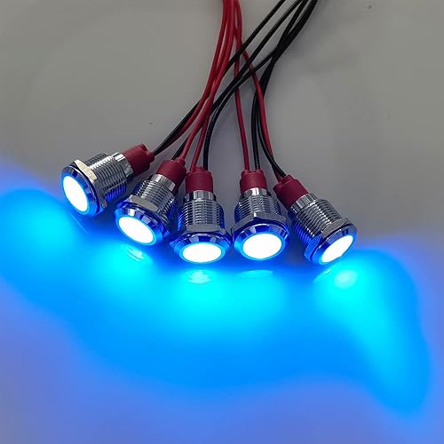 Miniatura 45 de 5pcs 0.472 in LED Metal Indicador Luz AC 110V-220V Impermeable Señal Lámpara (Rojo)