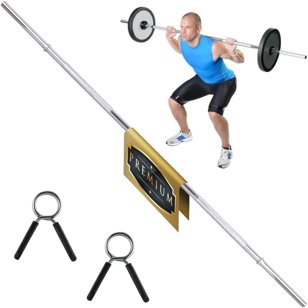 ManiBoom Barra Pesas Ø30mm Recta de 150cm, 180cm y 120cm en Barra Z Curl Compatibles con Discos de Ø30/31mm - Barra de Musculacion, Halterofilia para Gimnasio con Cierres de Resorte (150 centimeters)