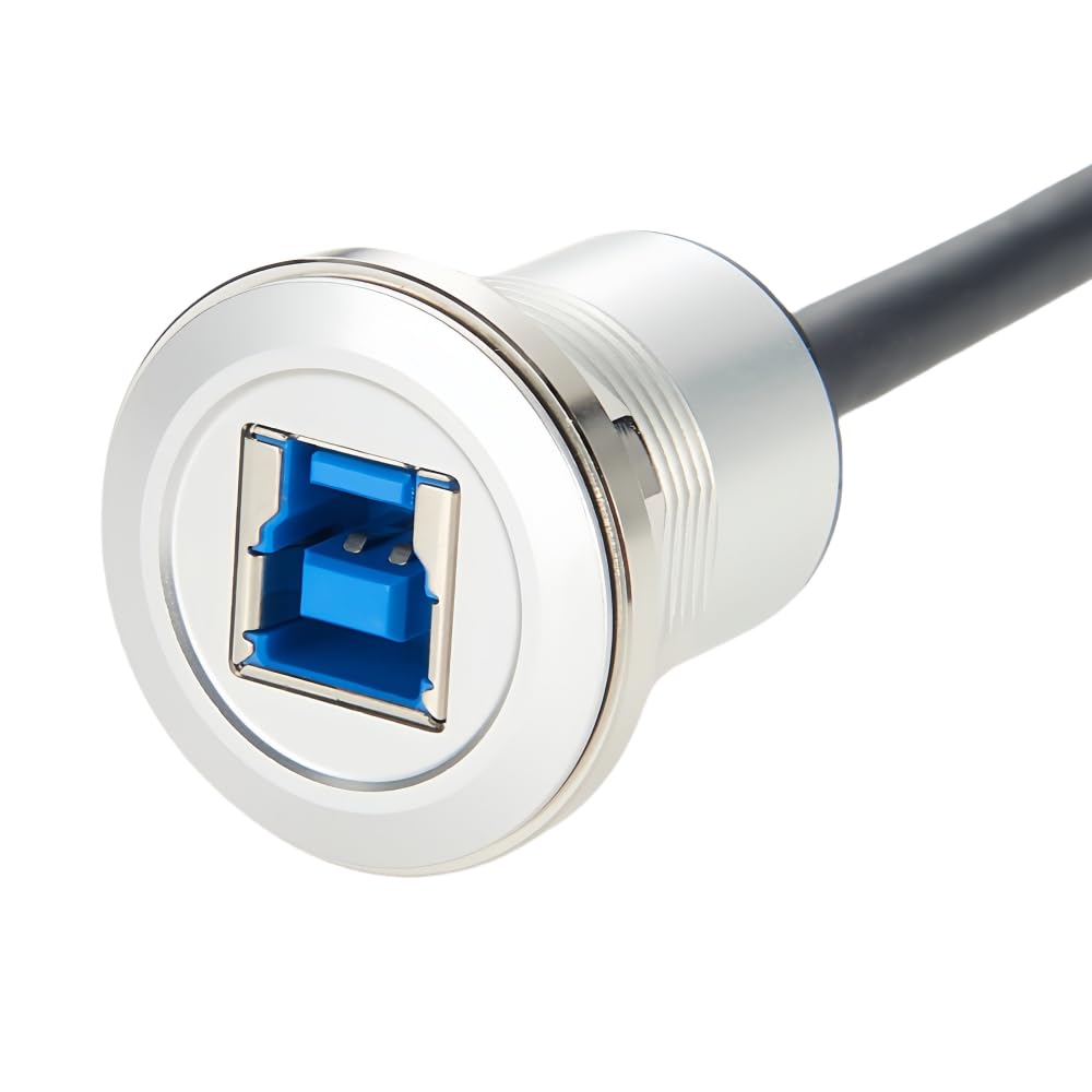 Single Port USB Type B 3.0 Flush Mount Printer Cable Aluminium Superspeed USB B 3.0 Male to Female Round Dash Mount Extension Cord for Dashboard Sync Printing and Data Transferring(0.3M/1FT) (USB 3.0)