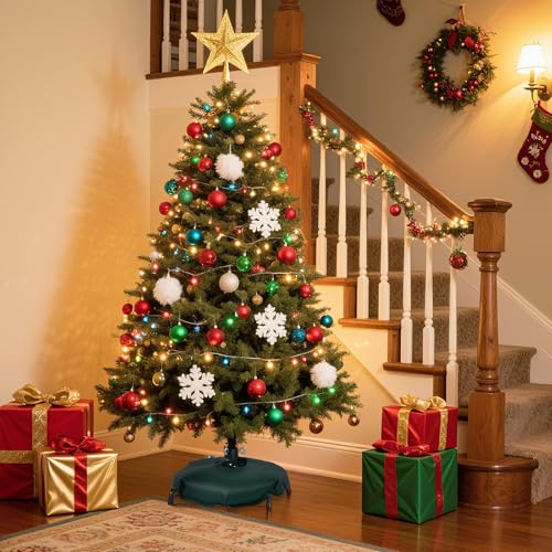 Womnwomn Christmas Tree Stand, Christmas Tree Stand for Artificial Tree, Christmas Tree Base for 4-6 Feet Artificial Trees, Metal Xmas Tree Holder Fits 0.5-1.37 Inch Tree Pole, DarkGreen