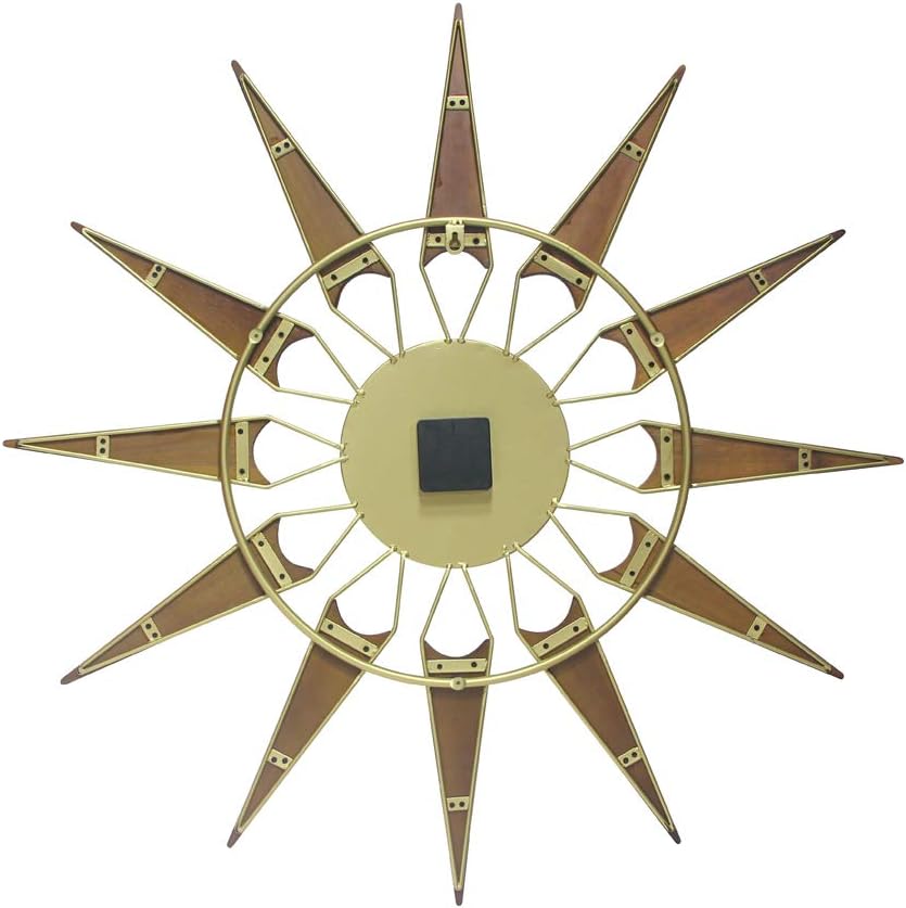 Infinity Instruments Nova Starburst Gold Wall Clock Vintage Mid Century Starburst Clock 31 inch Extra Large 50s 60s Mid Century Modern Decor Wall Hanging Sunburst Clock, Gold, Brown