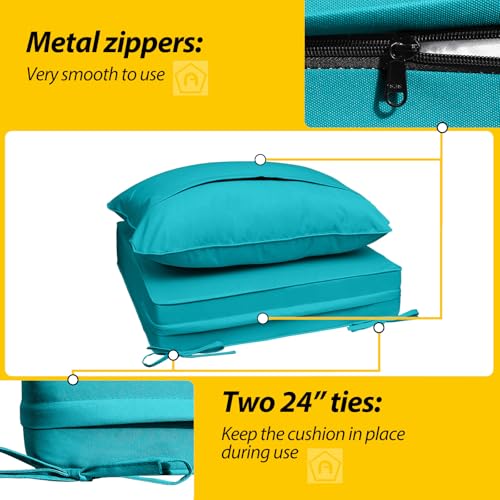 Image of AAAAAcessories Outdoor Deep Seat Cushions, Waterproof, Fade-Resistant Patio Furniture Replacement Cushions, Set of 2, 24 inch x 24 inch x 5 inch, Turquoise Blue