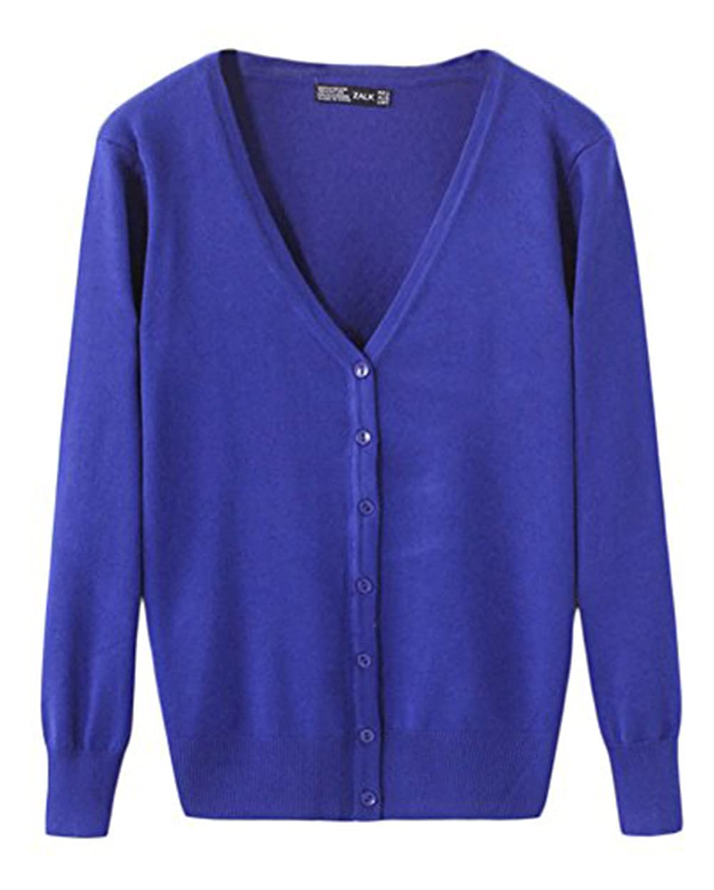 Women's Basic Cardigan V Neck Knit Spring Button Down Long Sleeve Sweater Outwear DarkBlue XL