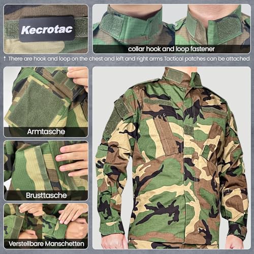 Kecrotac Tactical Military Camo BDU Uniform Set für Männer Kampfhemd und Hosen Ripstop Kleidung für Outdoor Jagd Airsoft Paintball