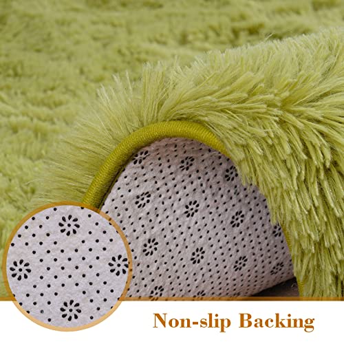 Fosirug Rugs For Bedroom 2X6 Feet Runner Rug For Living Room Ultra Soft Shaggy Carpet For Home Decor High Pile Fluffy Mat Faux Fur Rug For Bedside Nursery Kids Room College Drom, Green #TOP5