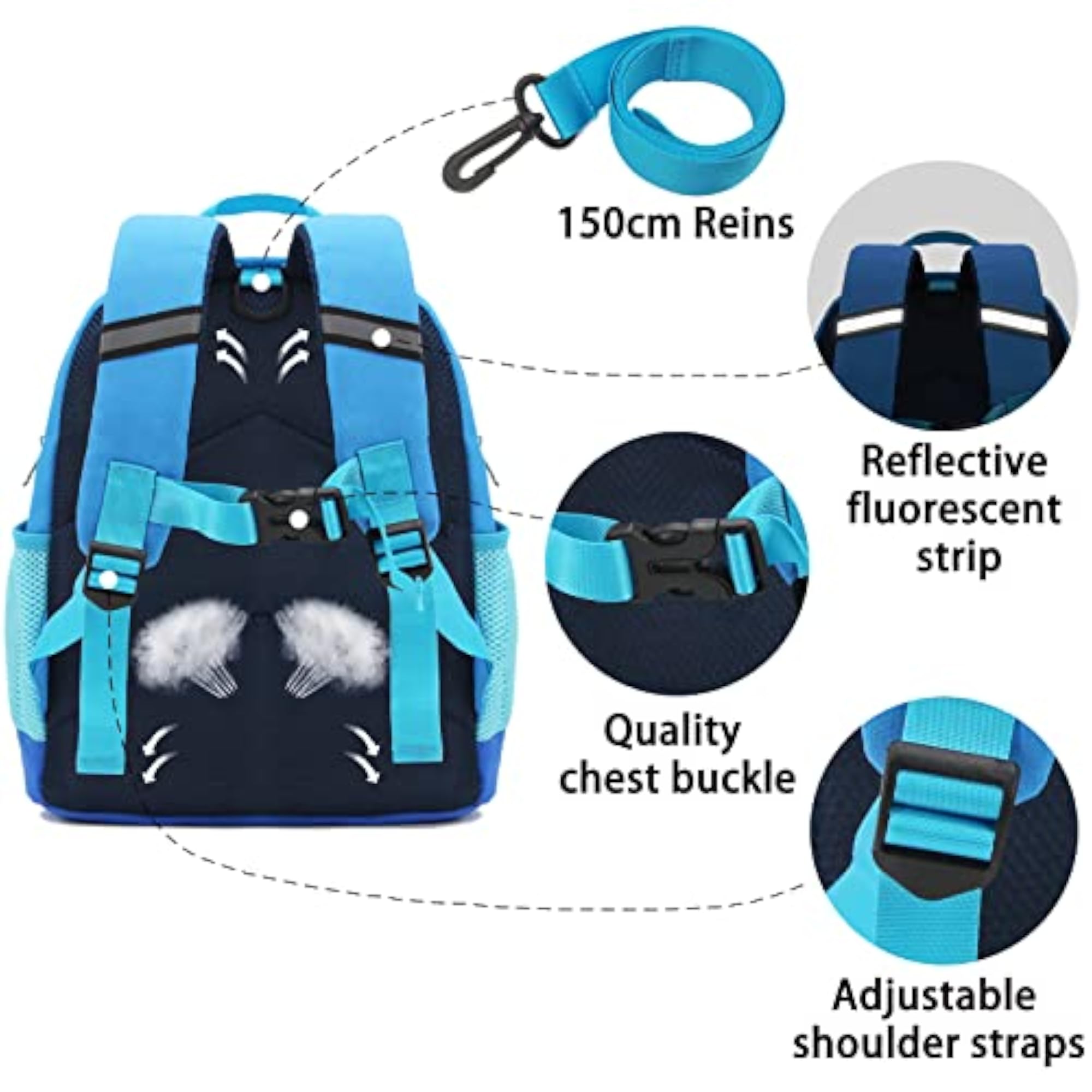 Uworth Kids Dinosaur Backpack, Toddler Rucksack Blue