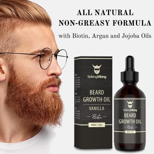 Striking Viking Beard Growth Oil With Biotin – Thickening And Conditioning Beard Oil - All Natural Beard Growth Serum Promotes Facial Hair Growth For Men, Vanilla #TOP4