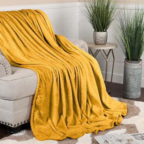 Superior Fleece Diamond Fluffy Blanket, Decorative Blankets for Bedroom, Sofa, Fuzzy, Plush, Soft, Cute Room Decor, Beautiful Cover, Comfort Essentials, Atka Collection, Throw Size, Gold