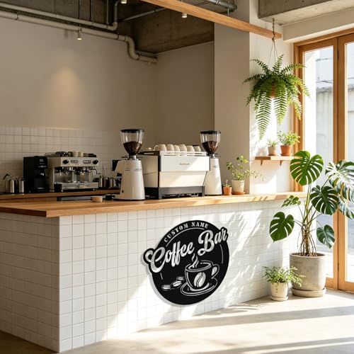 Image of Personalized Coffee Bar Metal Sign, Custom Coffee Signs, Custom Coffee Name Signs for Cafe Station, Coffee Wall Art Decor for Kitchen, Cafe Shop Decor, Cafe Lover Gift