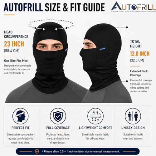 Image of AUTOFRILL Balaclava for Men - Full face mask for Bikers Helmet Liner & Head Cover for Men Breathable Mask for Motorcycle Riding & Cycling