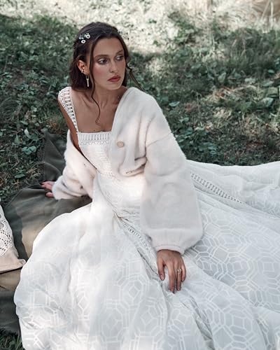 Blush Bridal Cardigan, Vegan Angora Cover, Fluffy Knit Crop Sweater, Perfect Fall Wedding Cover-Up (M)2