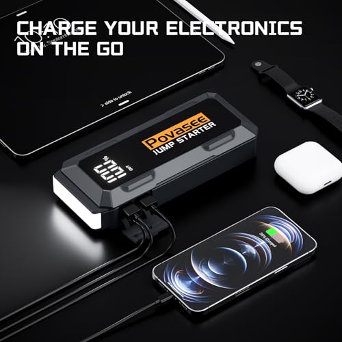 Povasee 4000A Jump Starter 12V Battery Jumper Starter(10L Gas 10L Diesel Engine),Car Battery Jump Starter with 3" LCD Display, Power Bank/Dual Output/LED Light - Image 4