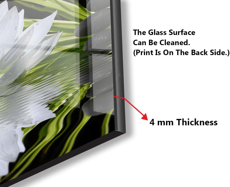 Myphotostation.com 12x12'' Tempered Glass Lily Flower Backsplash Design Cooker Wall Backsplash Panel Glass Splashback for Stove Panel Design Spa Stones Splashback