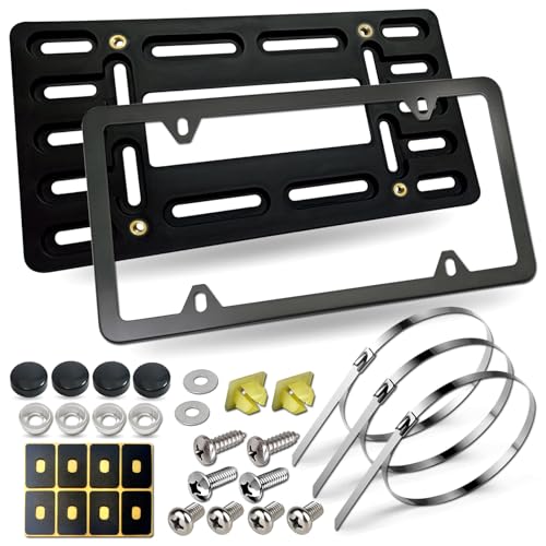 Image of BGGTMO Front License Plate Mounting Kit- License Plate Bracket Holder Frame- Universal Bumper Car Tag Frame Mount Adapter with Stainless Steel Screw Cap, Cable Ties