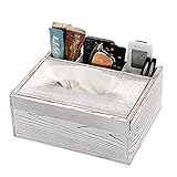 Sumnacon Wood Rectangular Tissue Box Cover - Multifunctional Tissue Holder with Stationery Remote Control Box, Decorative Tissue Pen Remote Organizer for Desktop Livingroom Bedroom Home Office, White