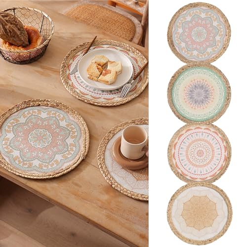 Sets de table boho ronds en coton tissé main de qualité premium pour table élégante