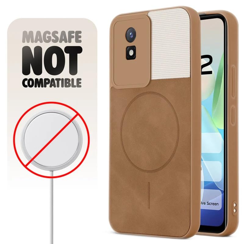 Image of Bintage case Dual-Leather Macc-Safe Design Phone Case| Soft Touch Finish | Full Camera Protectection Back Cover Compatible for Vivo V2252 / Vivo Y02t - White & Nut Brown