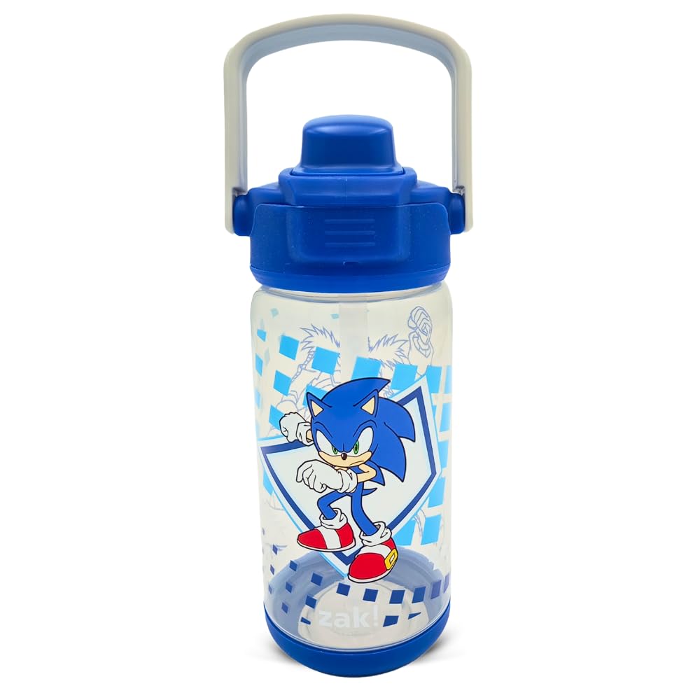 Sonic The Hedgehog Beacon Bottle – 450ml | Food-Safe Plastic Bottle with Carry Loop | Spills-Proof Flip-Up Spout Reusable Travel Bottle for Kids, Blue — image 1