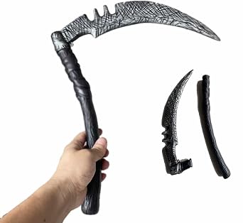 PVC Scythe Detachable Plastic Sickle 15" Cosplay Theatrical Props Novelties Halloween Black and Silver