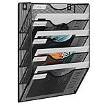EasyPAG Metal 5 Tier A4 Wall Mounted Document Holder,Hanging Wall File Organiser,Pigeon Holes Storage,Wall Pocket,Filing Tray,Magazine Rack for Office & Home,Black