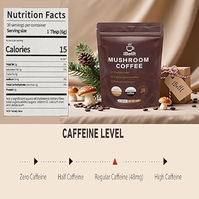Organic Mushroom Coffee with 6 Adaptogenic Mushrooms(Cordyceps, Reish, King Trumpet, Shitake, Turkey Tail, Lions Mane)-Enhanced Energy, Focus & Immunity,30 Servings