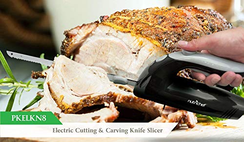 NutriChef Upgraded Premium NutriChef Electric Knife - 8.9\" Carving Knife, Serrated Blades, Lightweight, Ergonomic Design Easy Grip, Easy Blade Removal, Great For Thanksgiving, Meat & Cheese, Black -