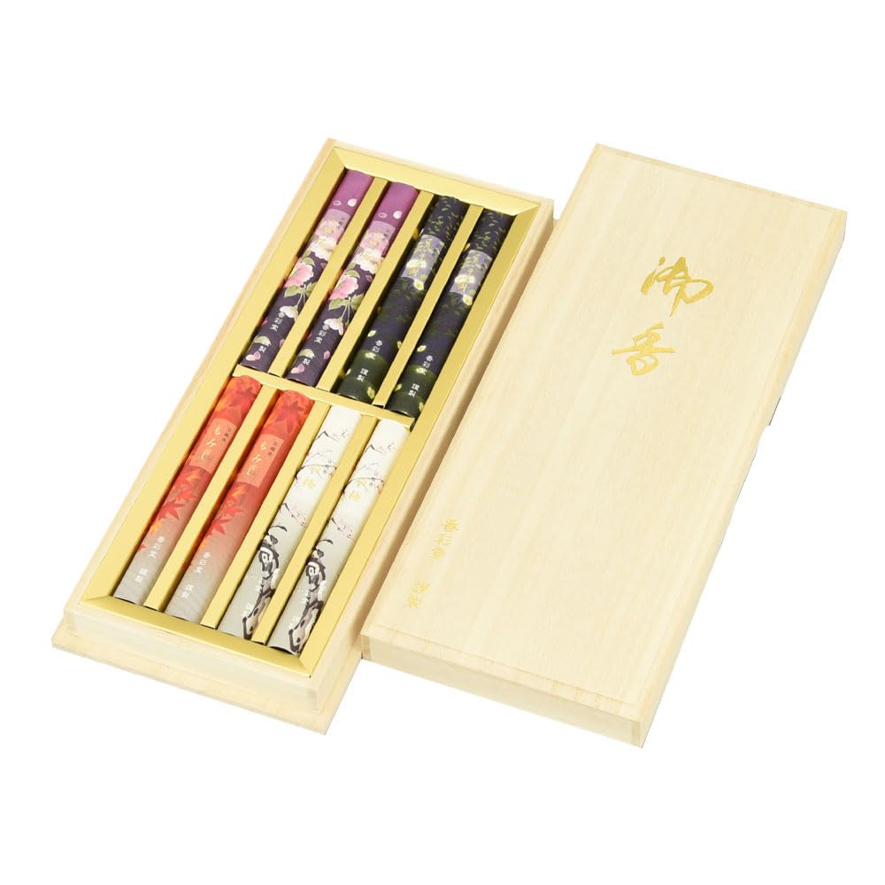 Hasegawa Japanese Incense Sticks 4 Types Gift Set Paulownia Box Made in Japan