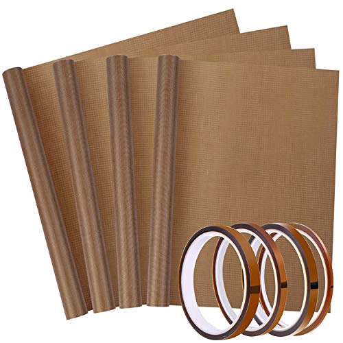 Heat Tape for Heat Press, Cridoz 4pcs Sublimation Teflon Heat Transfer Sheets with 4pcs Heat Press Tape for HTV Heat Transfer Vinyl