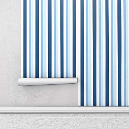 Papel de Parede Adesivo Listrado em Tons de Azul Branco Para Sala Quarto
