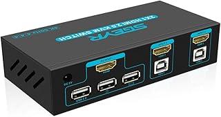SGEYR HDMI Switch, HDMI Switcher 2 in 4 Out, Hdmi 2.0 4k@60hz Switch, Usb Switch 2 Computers, KVM Switch Hdmi, Displayport Switch, Usb Switcher, USB KVM Switch HDMI, for Printer, Mouse, Laptops
