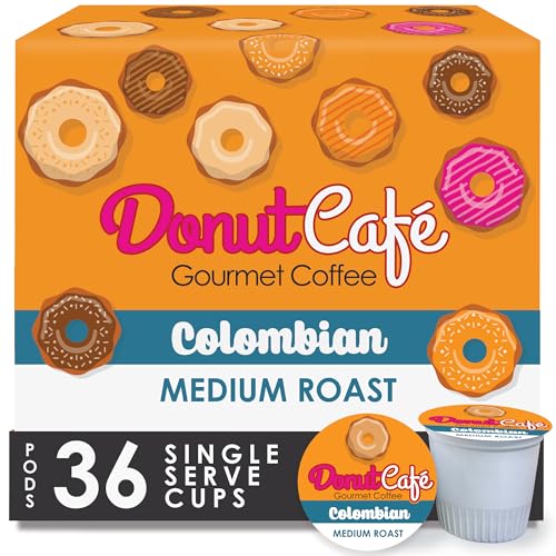Image of Donut Cafe - Coffee Gourmet Pods, Colombian Blend, Medium Roast - Non-GMO, Gluten Free - Compatible with Keurig K Cup Brewers - Smooth & Delicious - 36 Count