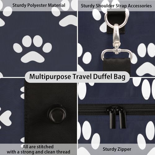 Dog Bones Paw Travel Duffle Bag, Sports Gym Bags for Women Men, Carry On Weekender Overnight Bag, Dog Paws Workout Hospital Airplane Trips Bag3