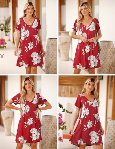 Image of JollieLovin Women T Shirt Plus Size Summer Swing Dresses Short Sleeve V Neck Loose Casual Dress(L-5X)