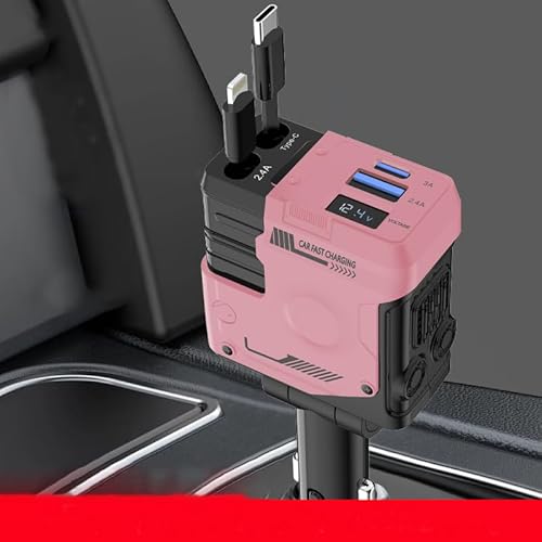 角度自由】KKEK シガー充電器 USB高速 4WAY収納式 小型3.45cm 多重防護 移動式設計 車内スッキリ 全機種互換 車載アクセサリー ピンクです