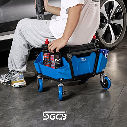 SGCB Mechanics Stool with Wheels Heavy Duty Roller Creeper Seat with Tool Storage Drawer and Soft Rubber Cushion for Garage Auto Detailing - 330 Lbs Load Bear - Image 7