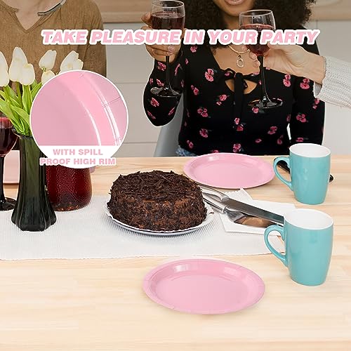 Image of Pink Disposable Paper Plates, 7 Inch Dessert Cake Plates, 50 Count Bulk | Sturdy and Durable Party Plates, for Birthday, Baby & Bridal Showers, Halloween, Christmas,BBQ, Weddings,for Cake & Snacks