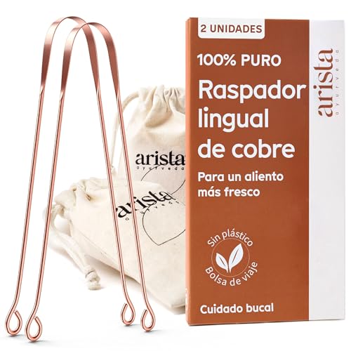 Arista Raspador de lengua Pack de 2, Limpiador lengua cobre contra el mal aliento, Raspador lengua cobre Ayurveda, Limpiador lengua para adulto higiene bucal