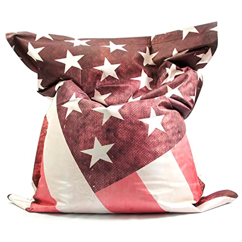 LIVEDECO - Pouf Géant XL Imprimé, Déhoussable, Intérieur, Salon, Chambre, Vintage USA Drapeau U.S BiG52