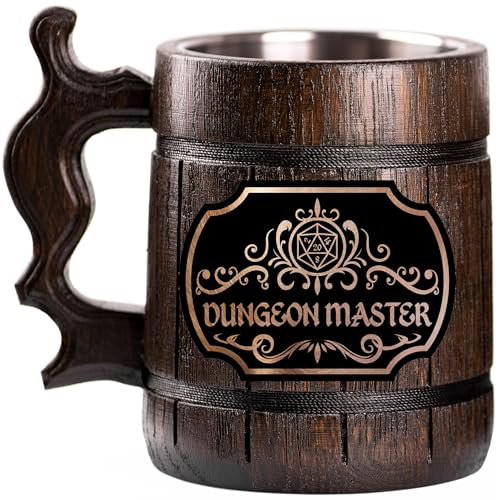 Product Image of the WildMugs DnD Dungeon Master Beer Mug, Dungeons and Dragons Stein, DM Tankard (Dark Brown Wood)