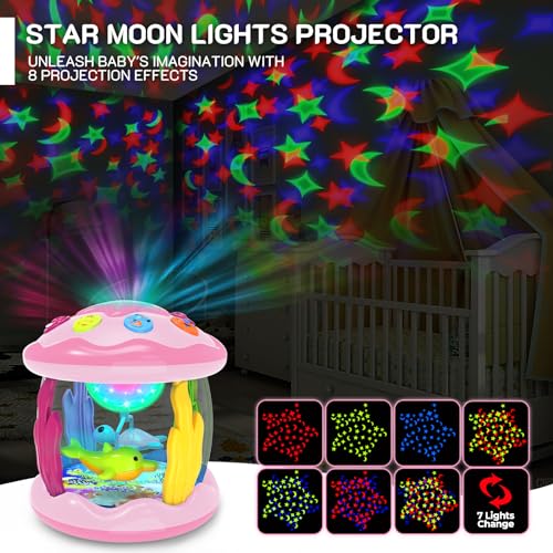 Image of Baby Toys 6-12 Months - Musical Light Up Rotating Toys, Pink Ocean Projector for Infant 9-12-18 Month, Learning Visual & Hearing & Crawling Skill, Birthday Gifts for Toddler Boys Girls 1 2 3 Years Old