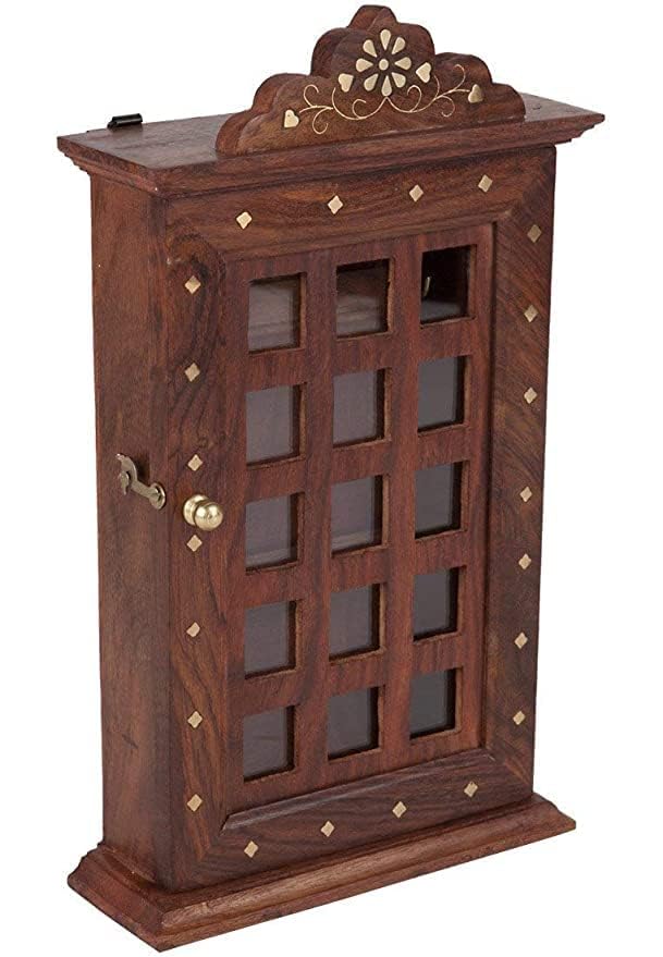 WoodWonders Wooden Key Hanger, Holder Box with Door Wall Hanging (Brown),Wooden Key Holder